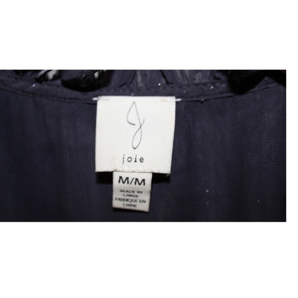 Joie Sheer Metallic Sleeveless Shirt Sz M Blue Silver Ruffle - Picture 3 of 4